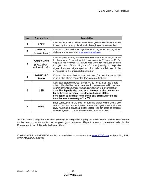 User Manual - Specs and reviews at HDTV Review