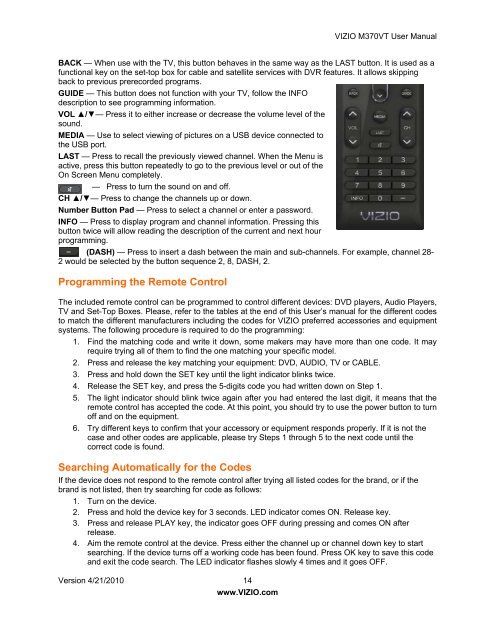 User Manual - Specs and reviews at HDTV Review