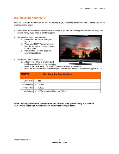 User Manual - Specs and reviews at HDTV Review