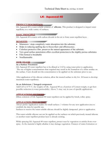 LK– Aquaseal-40 Technical Data Sheet Rev-02/Date: 01/04/09