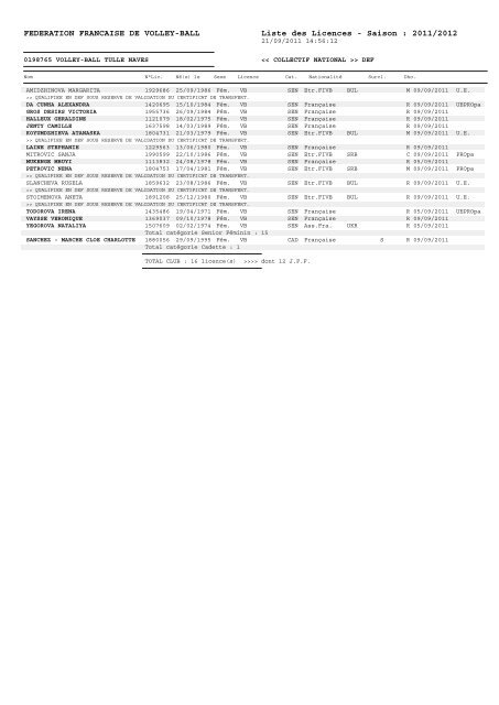 Juin à Octobre 2011 - Extranet FFVB