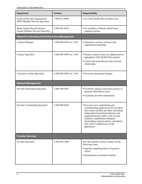 Introduction to Tufts Health Plan Purpose of This Manual