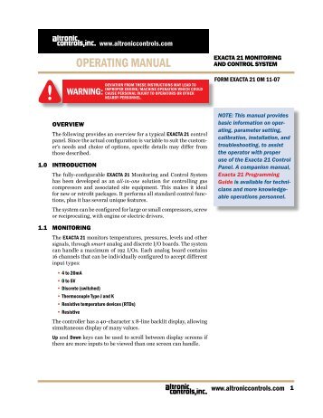 EXACTA 21 Operating Manual - Altronic Inc.