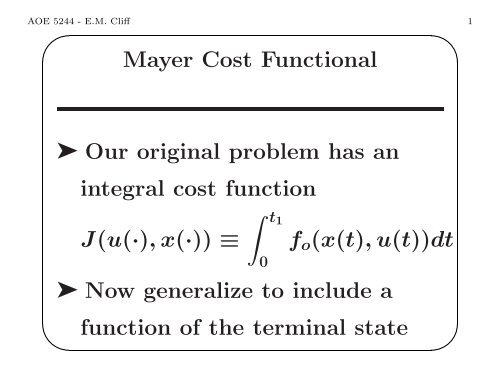 Mayer cost functional - the AOE home page