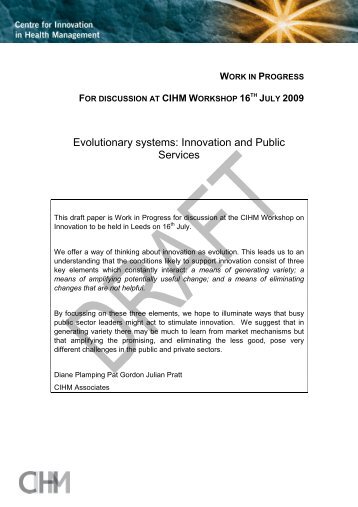 Evolutionary systems: Innovation and Public Services - Centre for ...