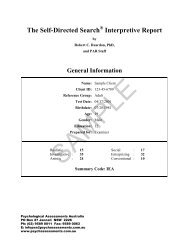 SDS Interpretive Report - Psychological Assessments Australia