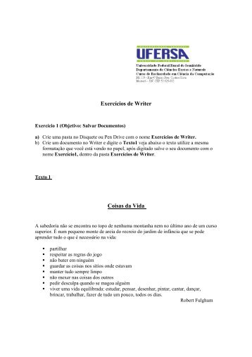 Exercícios de Writer Coisas da Vida - Ufersa