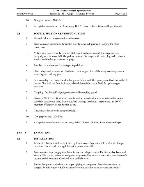 DTW Works Master Specification Section 15131 - Pumps - Hydronic ...