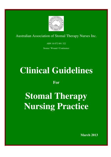 Clinical Guidelines Stomal Therapy Nursing Practice - Australian ...