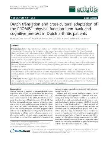 Dutch translation and cross-cultural adaptation of the PROMIS ...