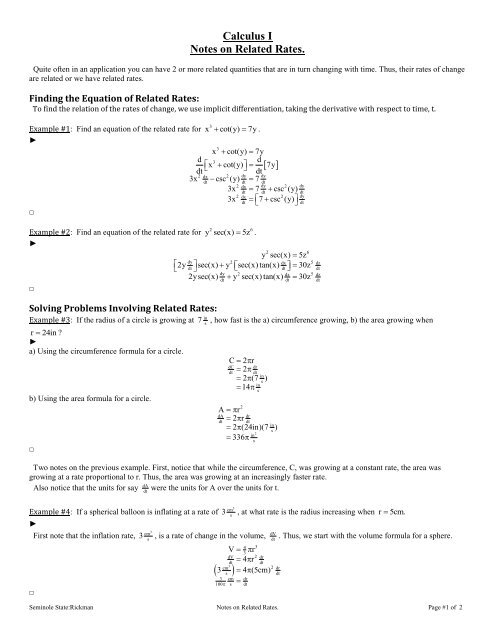 Calculus I Notes on Related Rates.