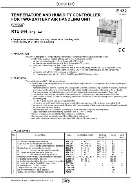 TEMPERATURE AND HUMIDITY CONTROLLER FOR TWO ... - Coster