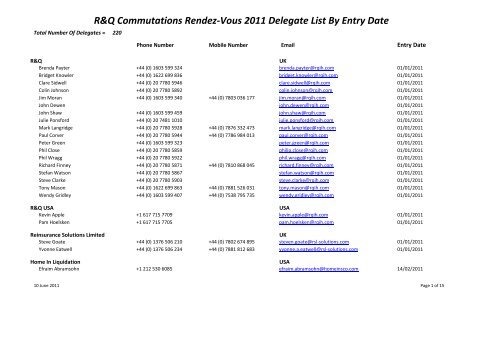 R&Q Commutations Rendez-Vous 2011 Delegate List By Entry Date