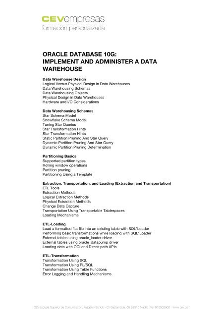 oracle database 10g: implement and administer a ... - cev empresas