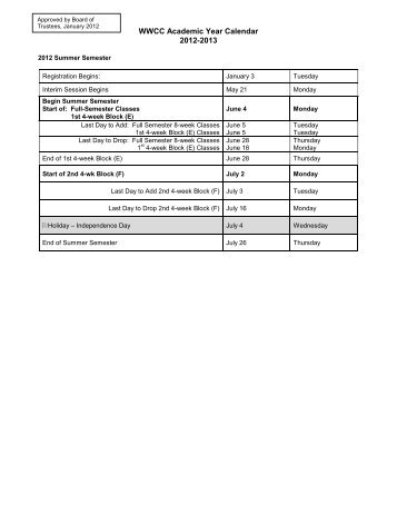 WWCC Academic Year Calendar 2012-2013 - Western Wyoming ...