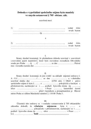 Dohoda o vypoÃ…Â™ÃƒÂ¡dÃƒÂ¡nÃƒÂ­ spoleÃ„ÂnÃƒÂ©ho nÃƒÂ¡jmu bytu manÃ…Â¾ely ... - Praha.eu