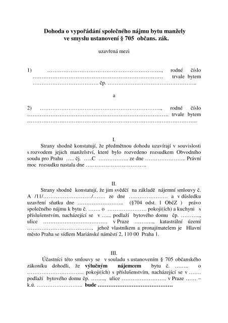Dohoda o vypoÃ…Â™ÃƒÂ¡dÃƒÂ¡nÃƒÂ­ spoleÃ„ÂnÃƒÂ©ho nÃƒÂ¡jmu bytu manÃ…Â¾ely ... - Praha.eu