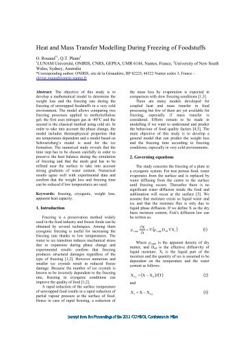 Heat and Mass Transfer Modelling During Freezing of ... - Comsol