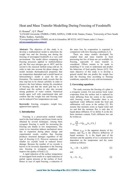 Heat and Mass Transfer Modelling During Freezing of ... - Comsol