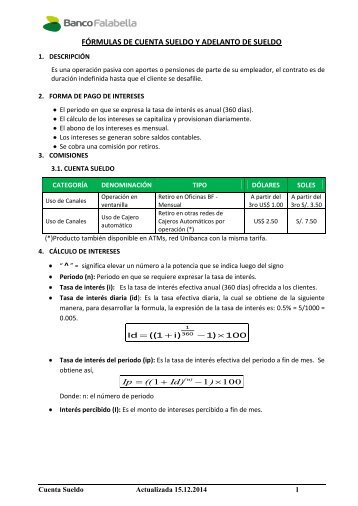 FÃRMULAS DE CUENTA SUELDO Y ADELANTO ... - Banco Falabella