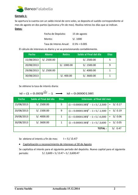 FÃRMULAS DE CUENTA SUELDO Y ADELANTO ... - Banco Falabella