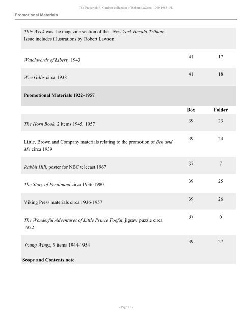 The Frederick R. Gardner collection of Robert Lawson, 1900-1983 ...