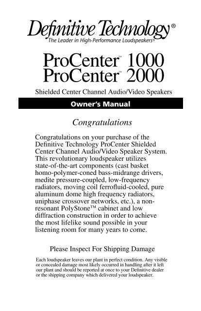 ProCenter 1000 2000 Manual Definitive Technology