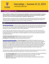 Summer & Semester 1 2013 Host Organisation List - UNSW Law