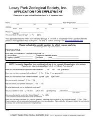 application for employment - Tampa's Lowry Park Zoo