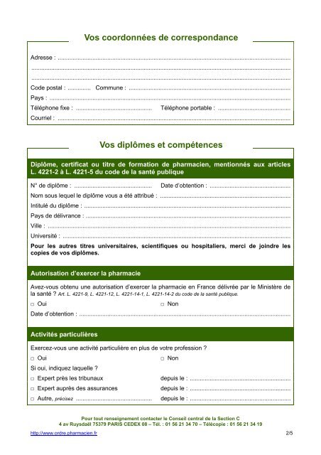 Inscription ou modification d'inscription - section C - Ordre National ...