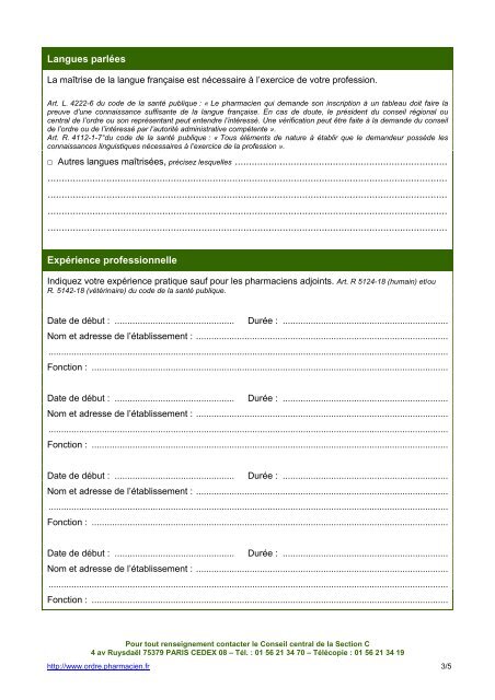 Inscription ou modification d'inscription - section C - Ordre National ...