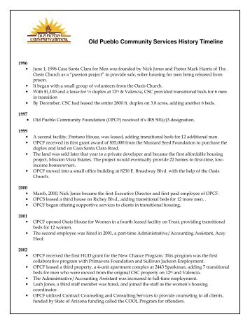 View the complete History Timeline of OPCS - Old Pueblo ...