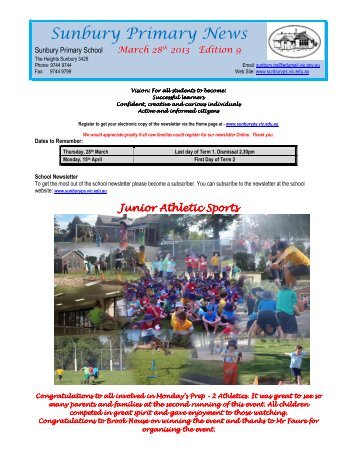 Newsletter No 9 March 28 2013 - Sunbury Primary School