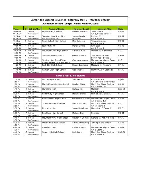 2011 Competition Schedule MASTER LIST
