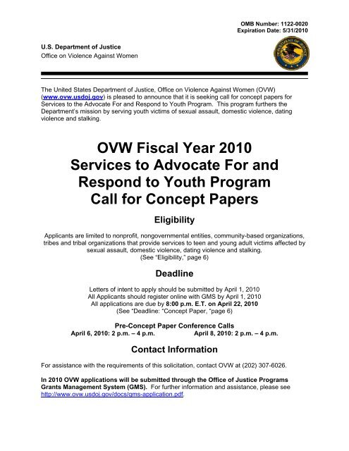 OVW Fiscal Year 2010 Services to Advocate For and Respond to ...