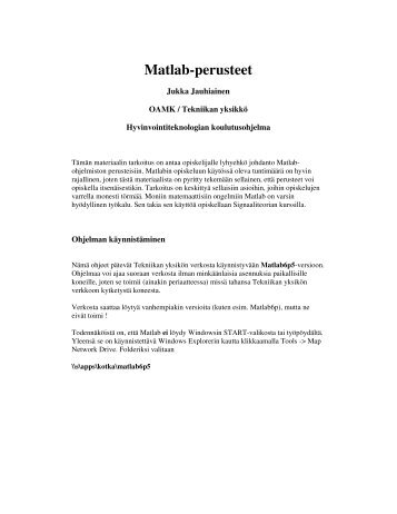 Matlab exercise 1 - Tekniikan yksikkÃ¶ - Oamk