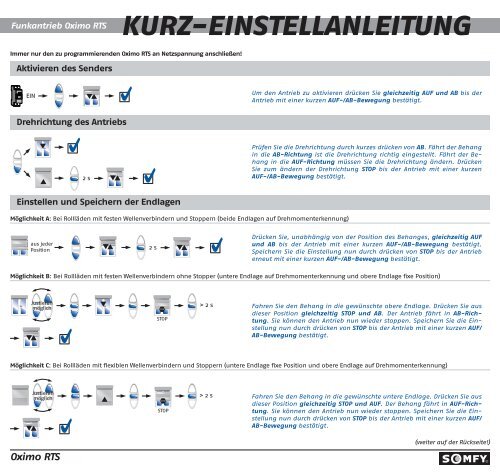 Bedienungsanleitung Oximo RTS kurz - Friedrich-schroeder.de