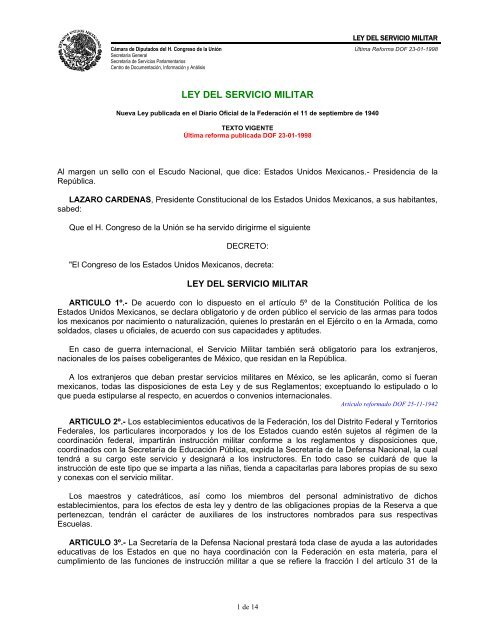 Ley del Servicio Militar - SecretarÃ­a de la Defensa Nacional