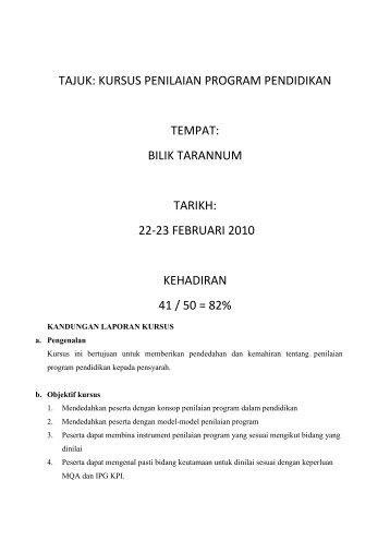 TAJUK: KURSUS PENILAIAN PROGRAM PENDIDIKAN TEMPAT ...