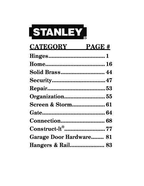 Stanley Hardware Price Book - Top Notch Distributors, Inc.