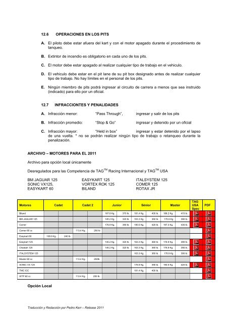 2011 TAG Racing Internacional TAG USA â Reglamento