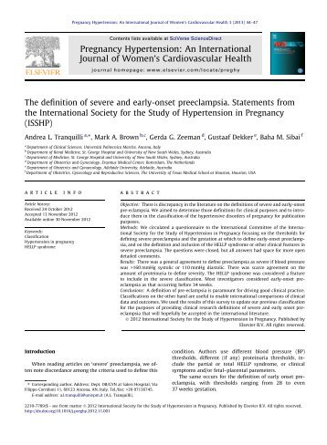 The definition of severe and early-onset preeclampsia ... - isshp