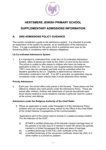 hertsmere jewish primary school supplementary admissions ...