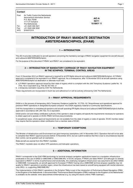 introduction of rnav1 mandate destination amsterdam/schiphol (eham)