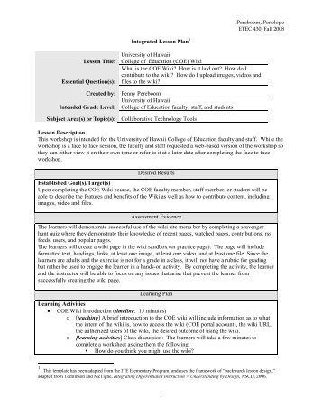 Backward Design Lesson Plan Template - Laulima - University of ...