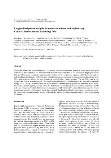 Longitudinal Patent Analysis for Nanoscale Science and ...