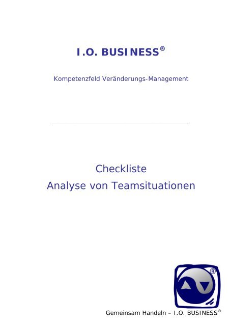 Checkliste Analyse von Teamsituationen - I.O. Business