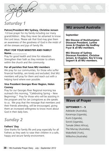 MU Sydney Prayer Diary September 2012