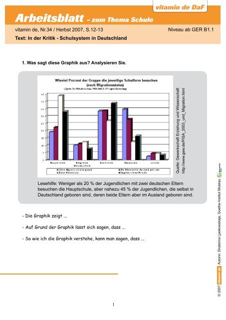 vitamin de DaF Arbeitsblatt - zum Thema Schule - Deutsch lernen ...