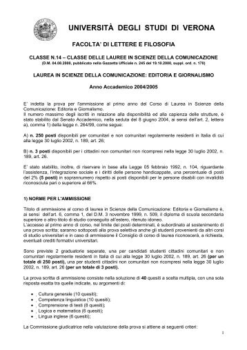 pdf (it, 163 KB, 8/5/04) - UniversitÃ  degli Studi di Verona